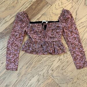 Astr Long Sleeve Floral Peplum Crop Top